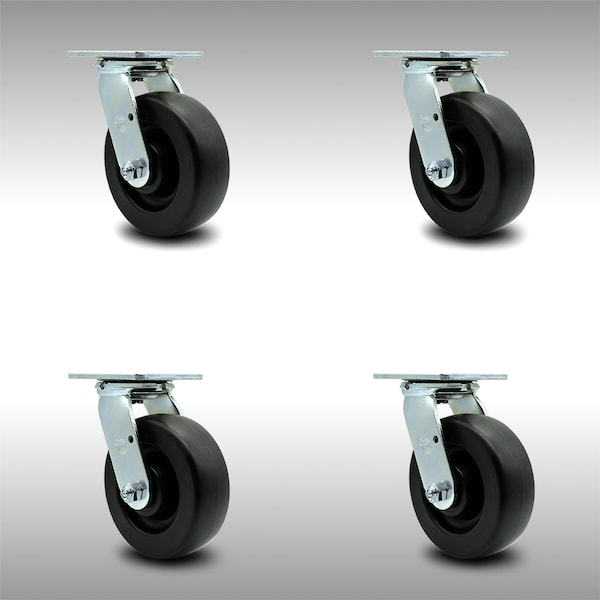 6 Inch Stainless Steel Polyolefin Wheel Swivel Caster Set with Ball Bearings SCC